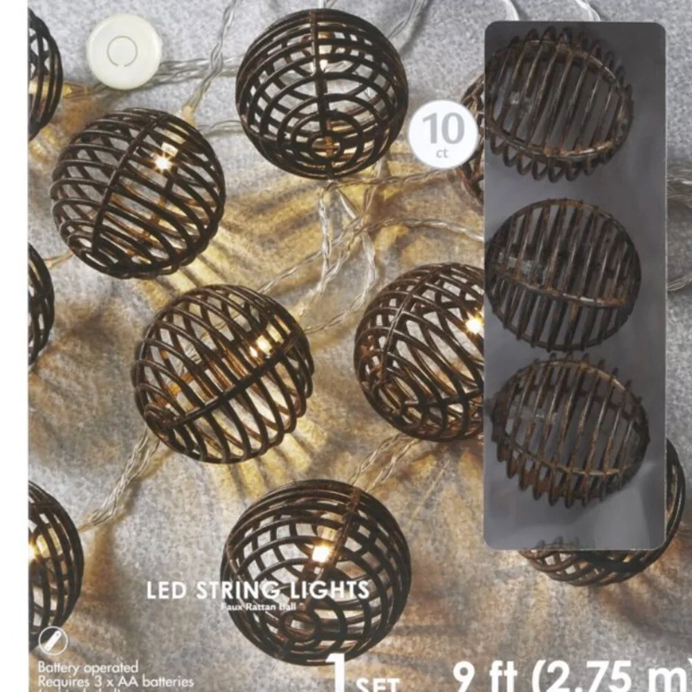 Faux Rattan Ball LED String Lights